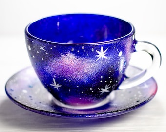 Galaxy Tea Cup and Saucer Set, Astrology Celestial Gift Starry Night Cup