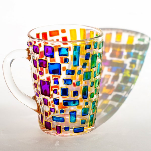 Rainbow Coffee Mug, Colorful Christmas Gift Handmade Mug Holiday Hosting