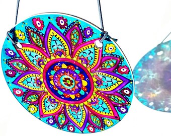 Mandala Suncatcher, Stained Glass Sun Catcher for Window, Yoga Gift