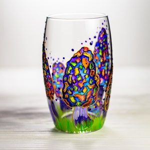 Hand Painted Morel Mushroom Wine Glass: Nature Lover Gift