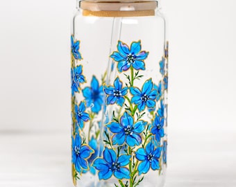 Personalized Birth Flower Tumbler, Bridesmaid Proposal Gift, Floral Glass Coffee Cup with Straw