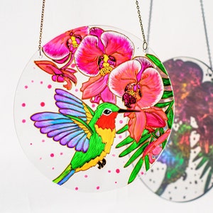Hummingbird Stained Glass Window Hangings Mothers Day gift, Hummingbird Suncatcher, Personalized Bird Sun catcher