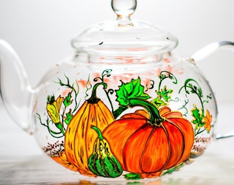 Pumpkin Teapot, Fall Hostess Gift, Autumn Cottagecore Decor, Handmade Thanksgiving Gift for Tea Lover