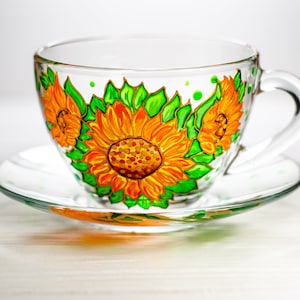 Personalized Sunflower Tea Set, Flowers Tea Cup and Saucer Set, Personalized Mothers Day Gift image 1