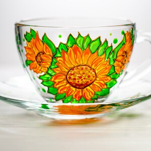 Personalized Sunflower Tea Set, Flowers Tea Cup and Saucer Set, Personalized Mothers Day Gift image 2