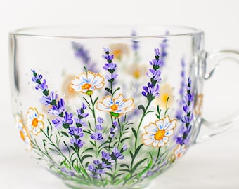 Daisy Lavender Mug, Botanical Coffee Cup, Cottage Garden Gift
