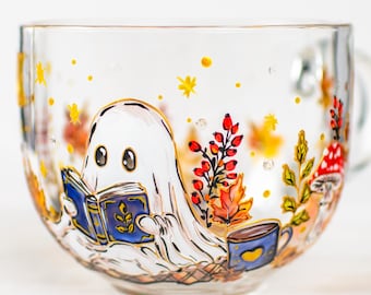 Halloween Mug, Reading Ghost Cup, Cozy Autumn Bookish Gift