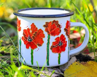 Camp Mug Personalized Camping Mug, Camp Mug Personalized, Custom Outdoor Mug Red Poppies