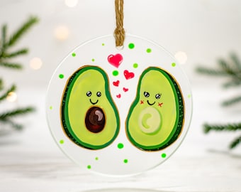 First Christmas Married Ornament, Avocado Glass Ornament, Personalized Newlywed Keepsake