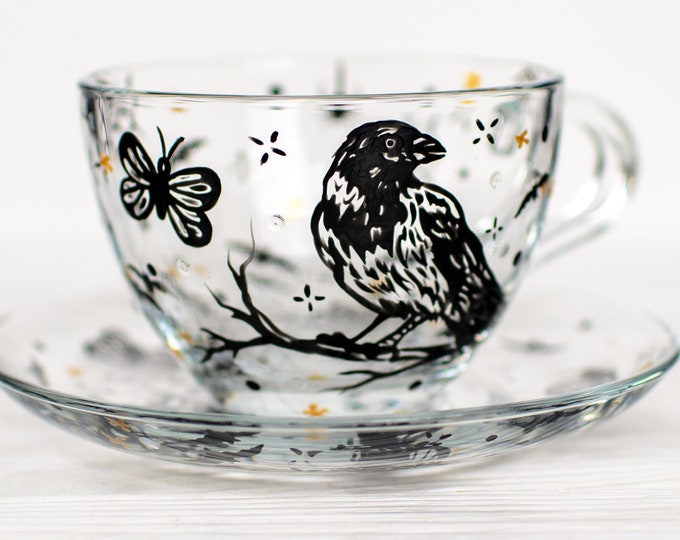 Gothic Raven Tea Cup Set, Witchy Tea Set, Halloween Teacup Gift