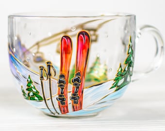 Personalized Ski Mug, Ski Lift Glass Cup, Gift for Skiers