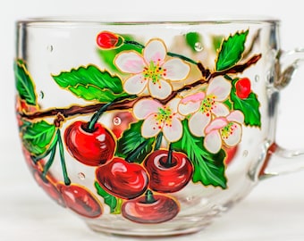 Red Cherry Mug, Cherry Cup, Personalized Summer Fruit Gift