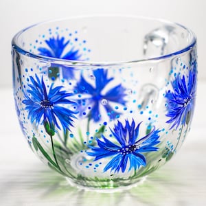 Blue Cornflower Mug, Hand Painted Floral Mug, Gift for Her
