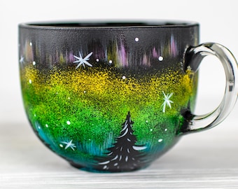 Northern Lights Mug, Starry Forest Coffee Cup, Christmas Gift for Nature Lovers
