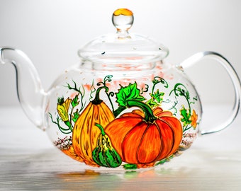 Personalized Pumpkin Teapot with Infuser, Hello Pumpkin Tea Maker, Autumn Themed Gift