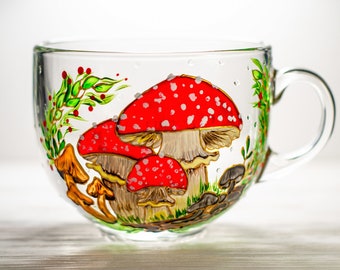 Mushroom Mug, Cottagecore Cup, Hand Painted Cozy Forest Mug, Aesthetic Gift for Her