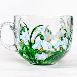 Birth Month Flower Mug, Personalized Snowdrops Gift, Floral Mothers Day Gift