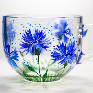 Flowers Coffee Mug, Blue Wildflower Mug, Cornflowers Mug Gardening Gift