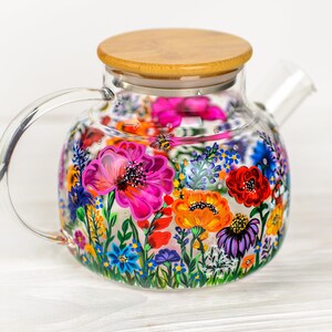 Wildflowers Teapot, Personalized Mothers Day Gift, Botanical Floral Teapot, Gift for Mom image 3