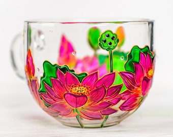 Personalized Lotus Gift, Pink Lotus Flowers Mug, Floral Mothers Day Gift