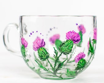 Personalized Gift for Mom, Scottish Thistle Flowers Coffee Mug, Personalized Floral Mother's Day Gift