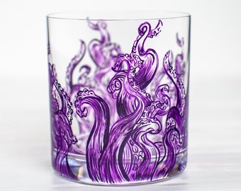 Personalized Fathers Day Gift Whiskey Glass, Rock Glass, Bourbon Glass, Octopus Tentacles Gift