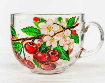 Red Cherry Coffee Mug, Personalized Cherry Gift, Fruit Summer Mug