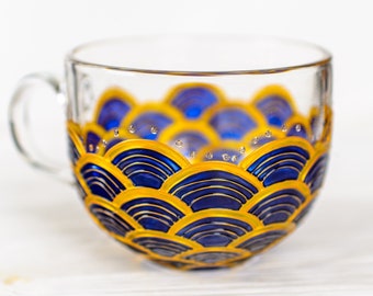 Japanese Blue Seigaiha Waves Mug, Personalized Japanese Wave Coffee Mug, Minimalistic Waves Gift