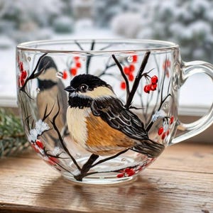 Taza navideña con diseño de carbonero, regalo invernal de estilo rústico, taza de café navideña.