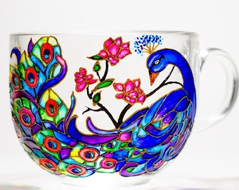 Peacock Mug, Colorful Coffee Mug, Gift for Peacock Lover