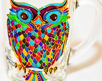 Personalized Owl Mug, Book Lover Gift, Colorful Coffee Cup