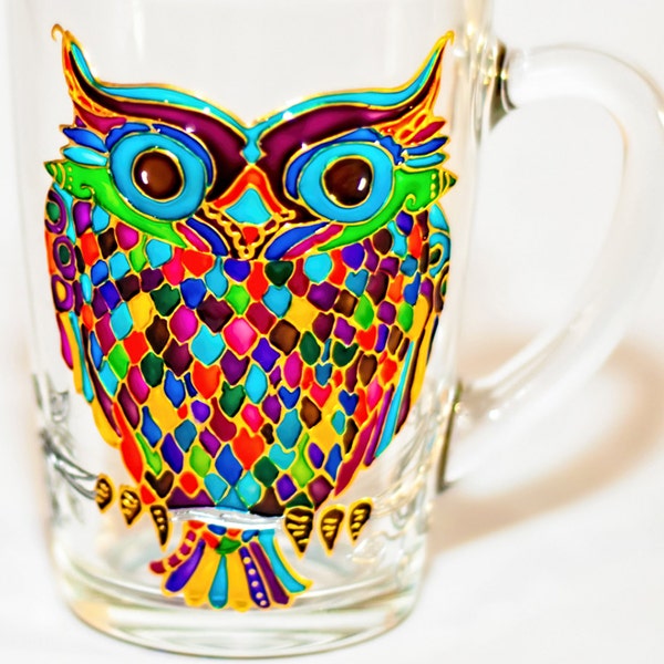 Personalized Owl Mug, Book Lover Gift, Colorful Coffee Cup