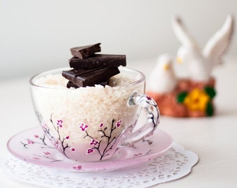 Personalized Gift for Grandma, Tea Cup and Saucer Set, Cherry Blossom Teacup Set Personalized Gift for Mom