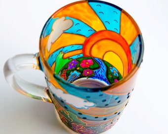 Sun Mug Coffee Mug Sunrise Sun Art Hand Painted Tea Mug