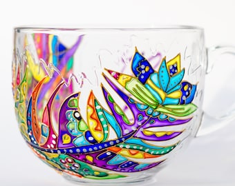 Mug en verre coloré, cadeau plume personnalisé pour maman