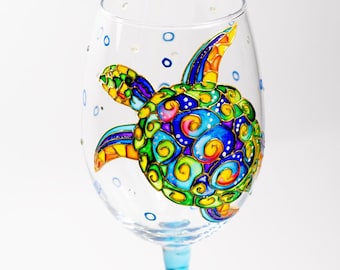 Sea Turtle Wine Glass, Coastal Gift, Beach House Decor