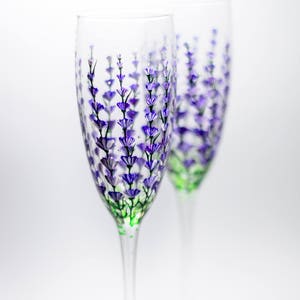 Personalized Champagne Flutes, Lavender Wedding Glasses Hand Painted Champagne Flutes Set of 2 Wedding Toasting Glasses