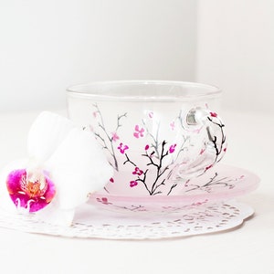 Personalized Grandma Gift, Tea Cup and Saucer Set, Cherry Blossom Teacup Set Personalized Gift for Mom image 2