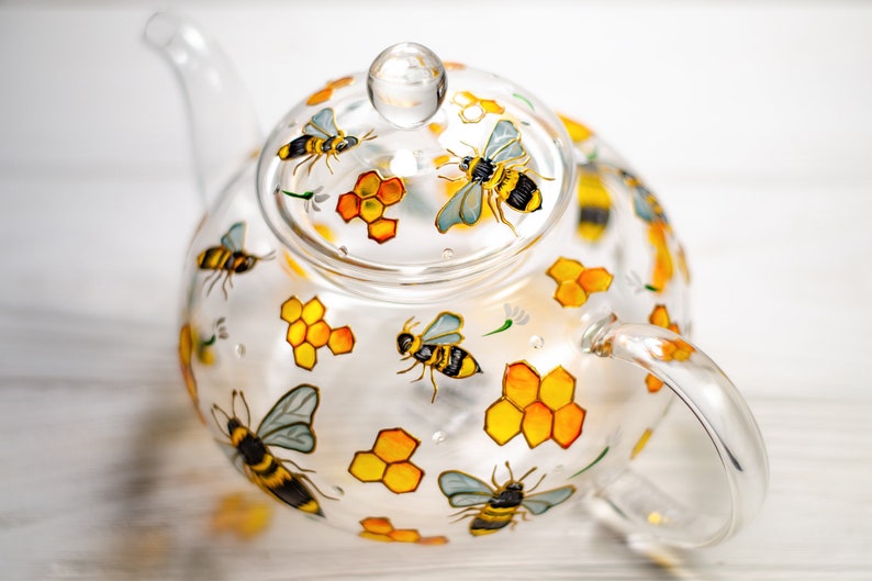 Grandma Gift for Mothers Day Personalized Bee Tea Pot, Hand Painted Tea Pot with Infuser image 6