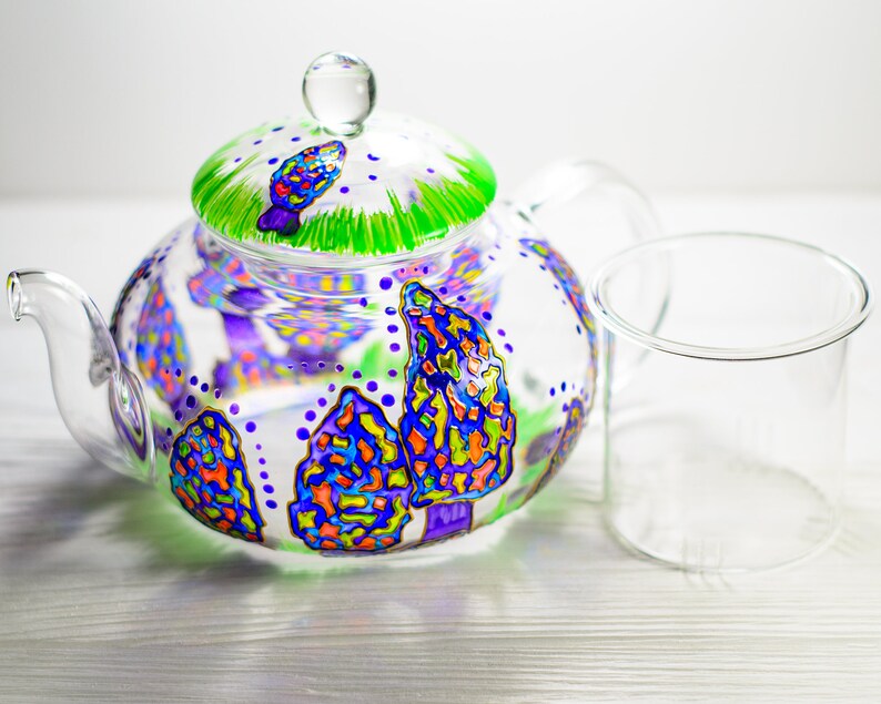 Mushroom Tea Set With Teapot Handmade Glass Teapot With Cups Etsy