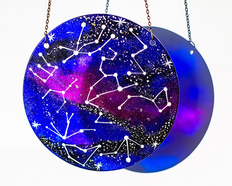 Night Sky Glass Panel Window Hanging Stained Glass Suncatcher Etsy