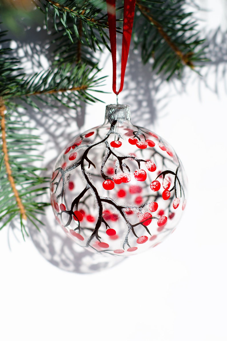 Christmas Ornaments Hand Painted Glass Ornament Tree Brunches Etsy