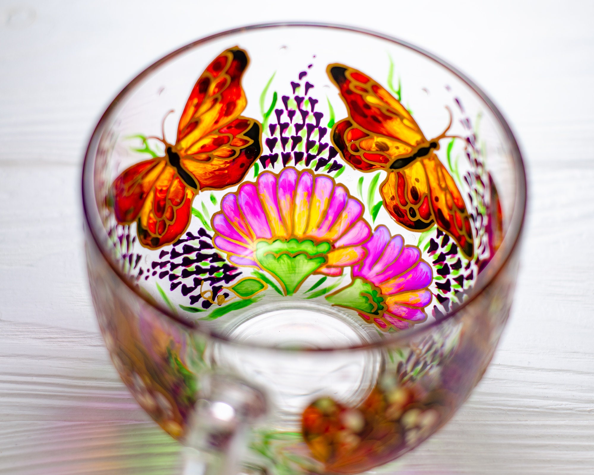 Hand Painted Orange Butterfly Mug Stained Glass Cup Decor Transparent Glass  Inspirational Personalized Mug Cool Floral Coffee Mugs 