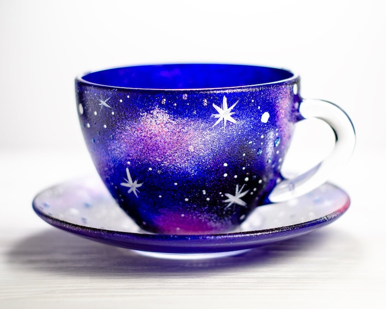 Galaxy Teetasse und Untertasse Set, Astrologie Himmlische Geschenk Sternennacht Tasse Bild 3