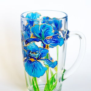Personalized Mug Blue Irises Flowers Cup for Mom Women Mugs Gardening Gift