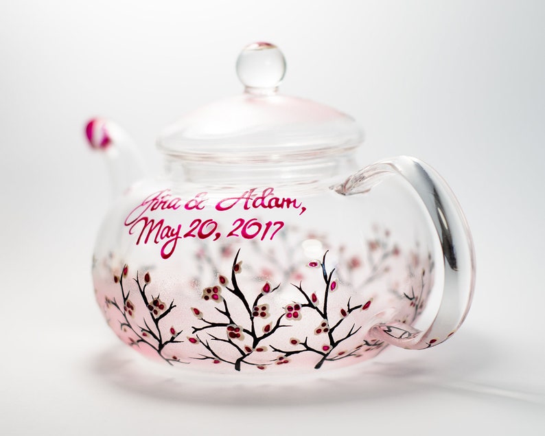 Personalized Glass Teapot Cherry Blossom Unique Teapot Hand Etsy