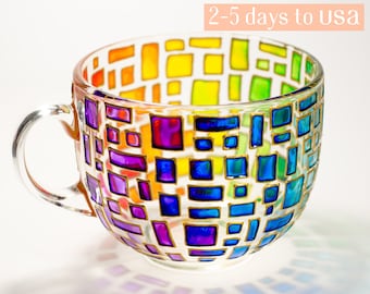 Stained Glass Style Mug, Colorful Glass Coffee Mug, Artistic Rainbow Cup