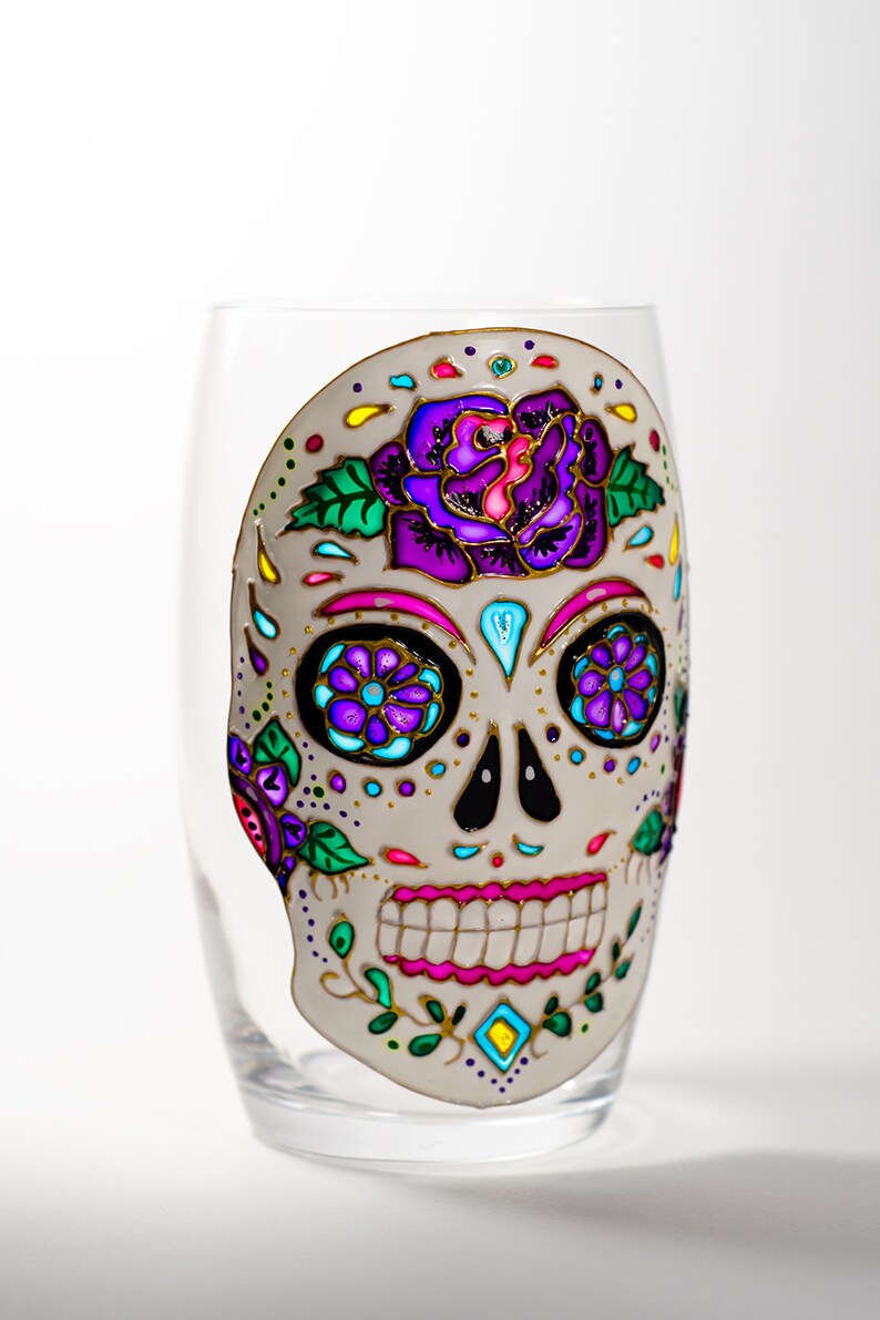 Sugar Skull Stemless Wine Glass Personalized Halloween Gift | Etsy