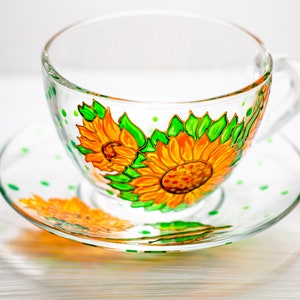 Personalized Sunflower Tea Set, Flowers Tea Cup and Saucer Set, Personalized Mothers Day Gift image 3