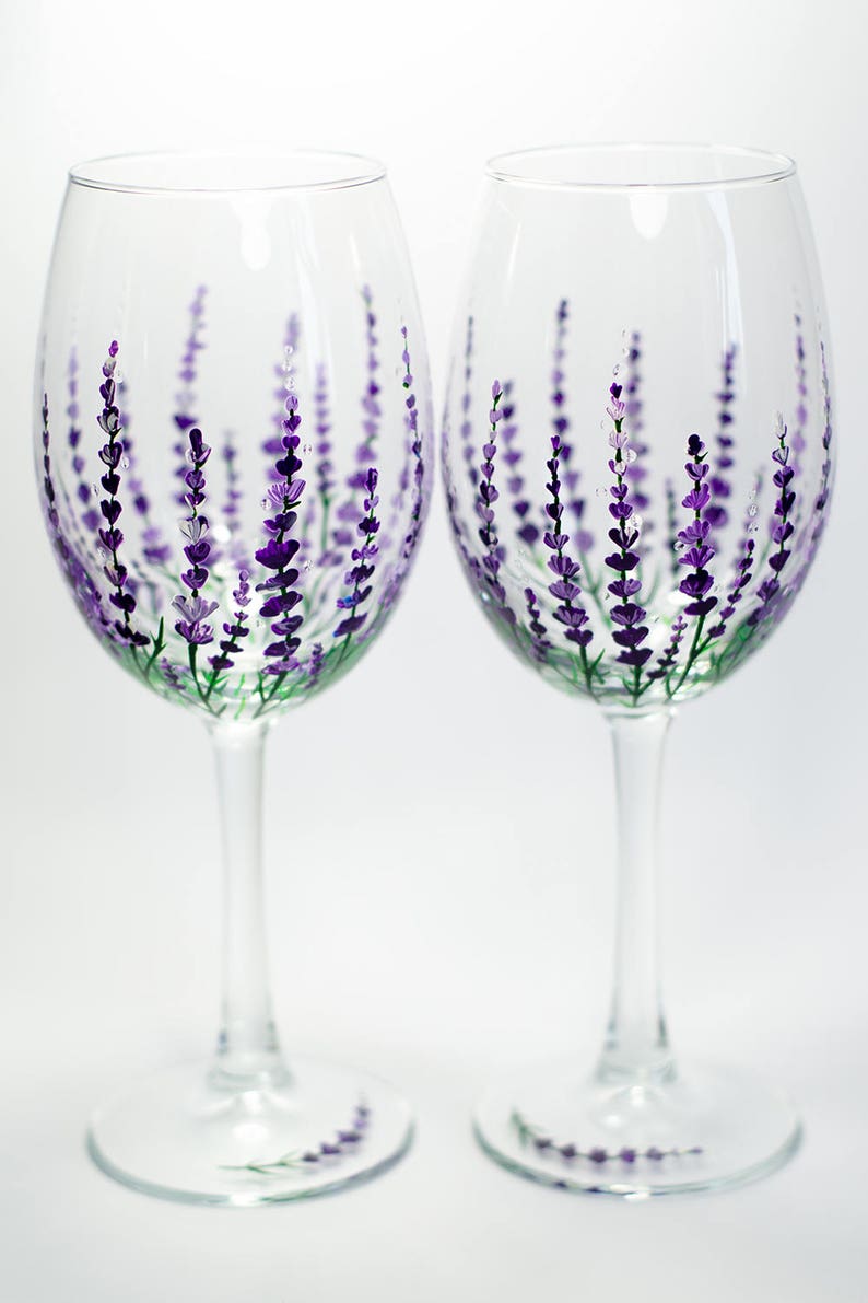 Wedding Wine Glasses Personalized Lavender glasses Gift for mom Bridal Party Wine Glasses Minimalist Gift image 1